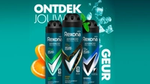 Lijn van Rexona’s mannen beschermingdeodorant lijn met de gepatenteerde 72 uurs bescherming op een blauwe achtergrond met sinaasappelpartjes.