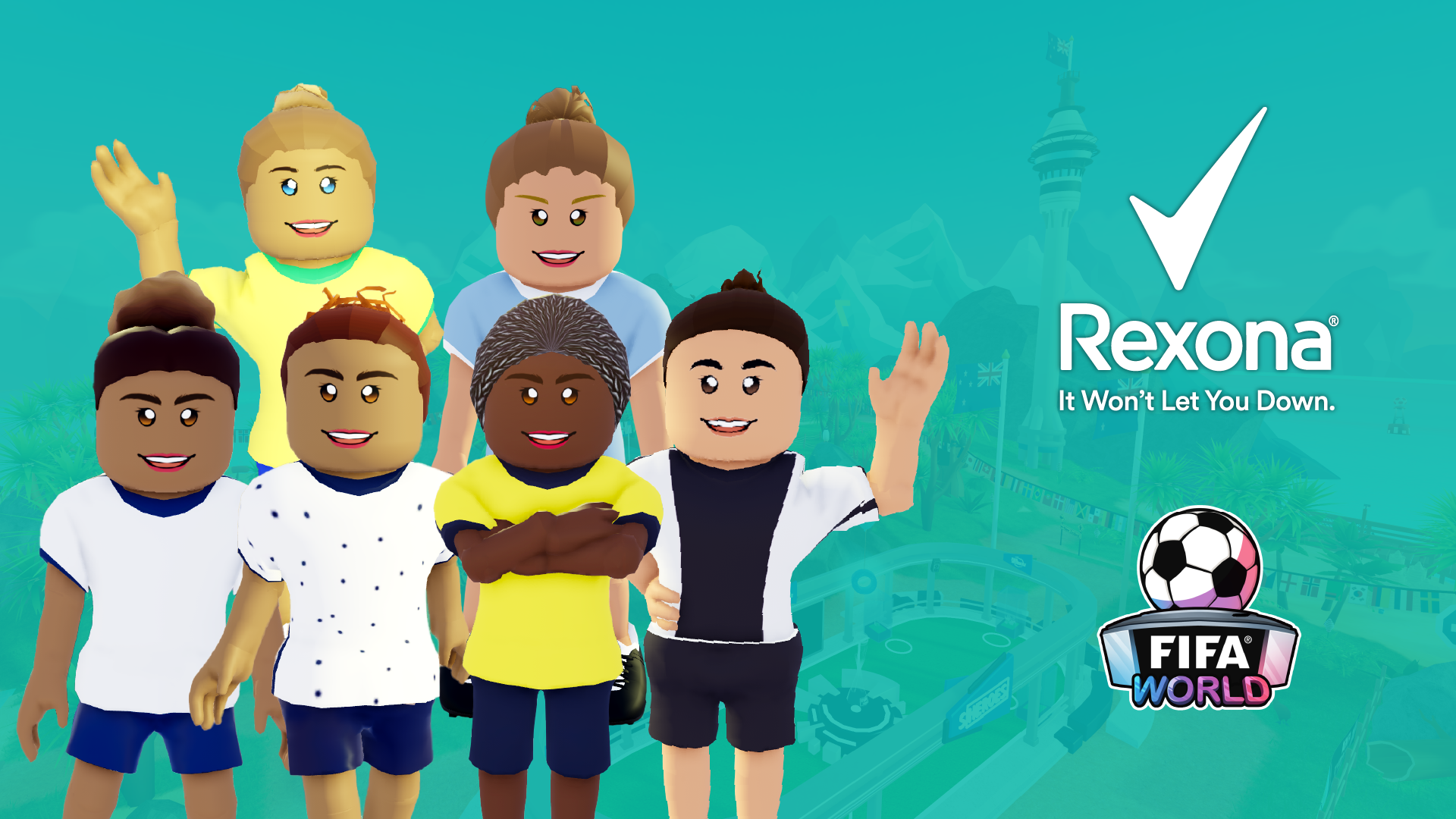 TikTok, influencer-content en Roblox-afbeelding: Afbeelding van speler-avatar's in FIFA World X Roblox's Rexona Obby. Dit creëerde gesprekken tussen spelers en merken in een digitale omgeving.